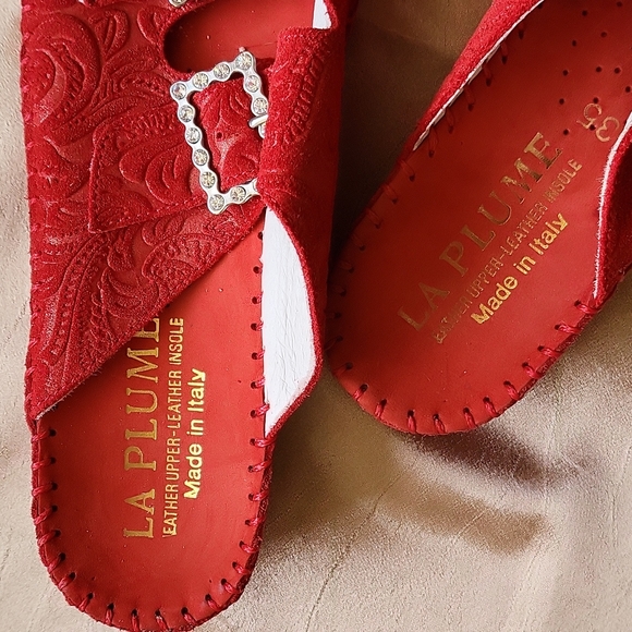 La Plume NWOB women's red leather slip on sandals made in Italy size 35 - Picture 2 of 7